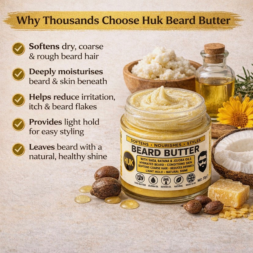 Beard Butter 30g Beard Balm for Dry, Coarse & Itchy Beards Light Hold Handmade