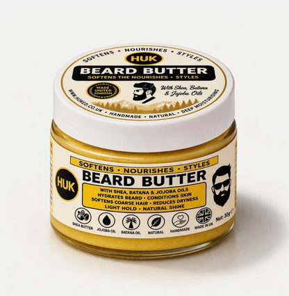 Beard Butter 30g Beard Balm for Dry, Coarse & Itchy Beards Light Hold Handmade