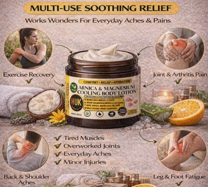 Arnica & Magnesium Cooling Body Lotion Vegan Muscle & Joint Soothing Cream 60ml