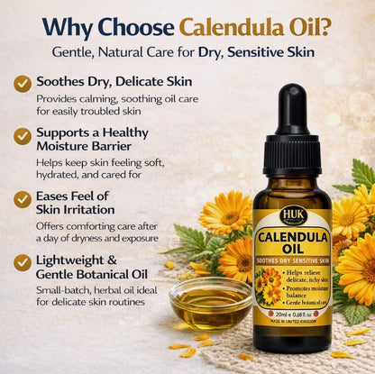 Calendula Oil Benefits – Soothing Oil for Dry, Sensitive & Itchy Skin UK 20ml