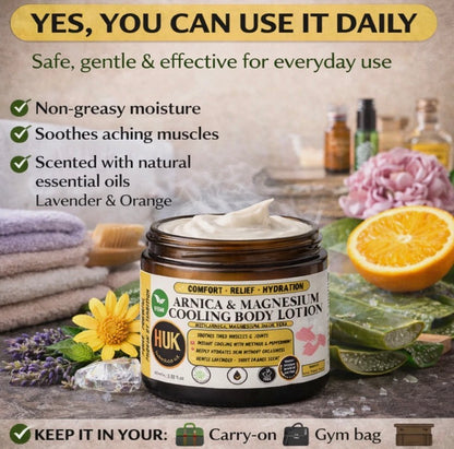 Arnica & Magnesium Cooling Body Lotion Vegan Muscle & Joint Soothing Cream 60ml