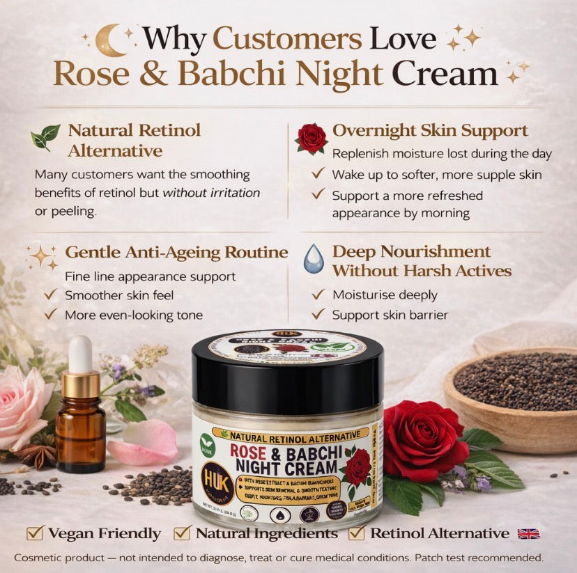 Natural Retinol Alternative Night Cream Bakuchiol Face Moisturiser Anti Age Rose | 60ml