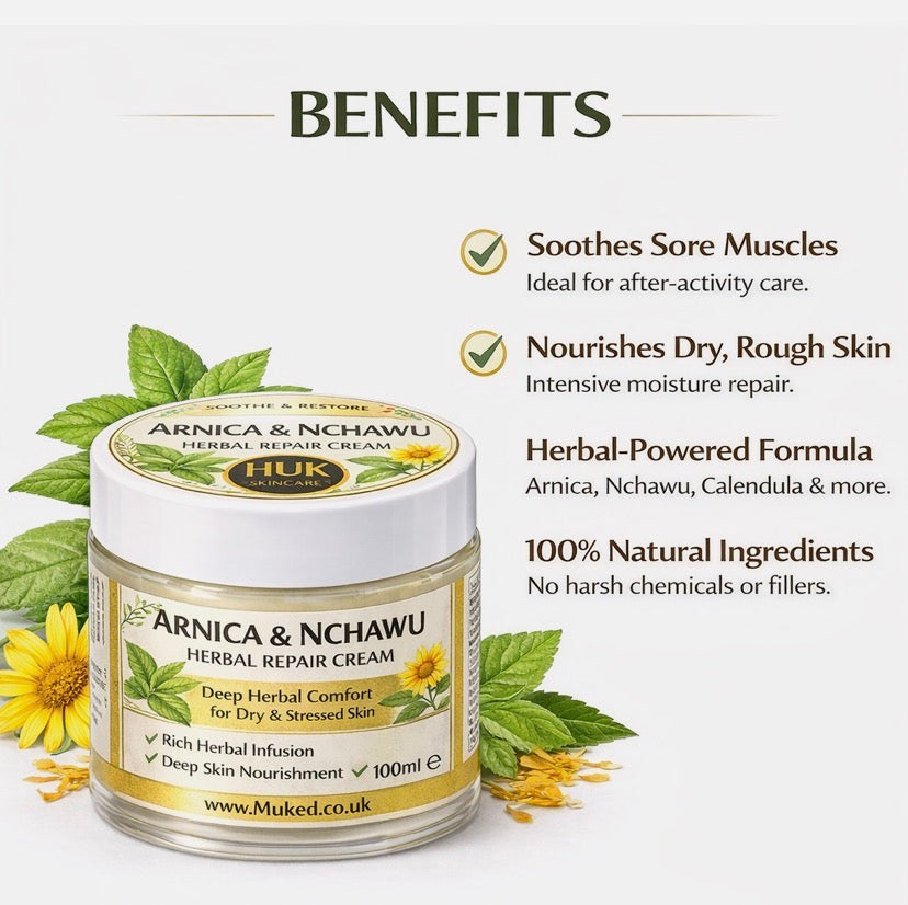 Arnica & Nchawu Herbal Repair Cream 100ml | Dry Skin + Natural Massage Balm UK
