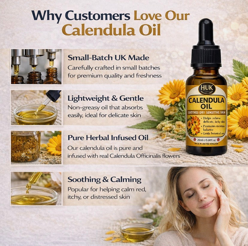 Calendula Oil Benefits – Soothing Oil for Dry, Sensitive & Itchy Skin UK 20ml