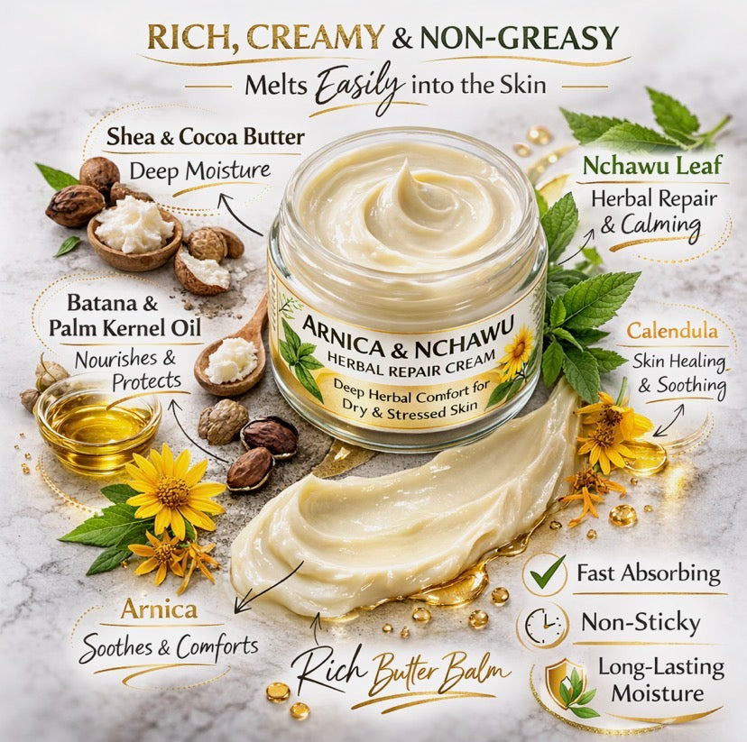 Arnica & Nchawu Herbal Repair Cream 100ml | Dry Skin + Natural Massage Balm UK