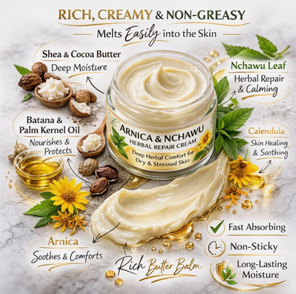 Arnica & Nchawu Herbal Repair Cream 100ml | Dry Skin + Natural Massage Balm UK