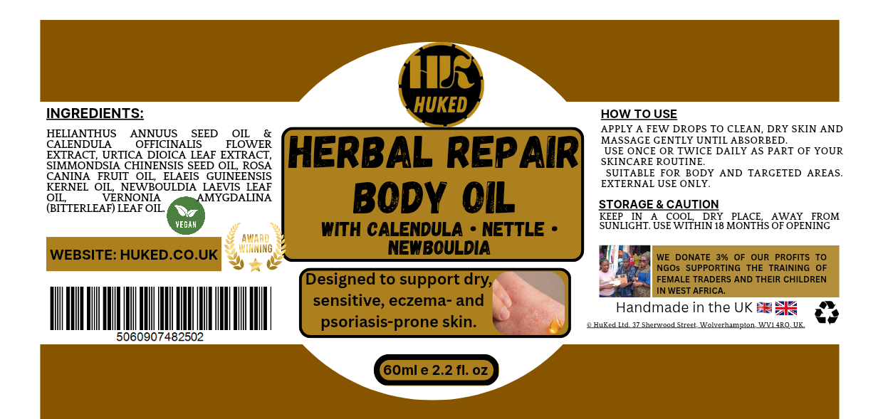 Herbal Repair Body Oil with Calendula, Nettle & Newbouldia – Deep Skin Nourishment & Healing Care | 60ml