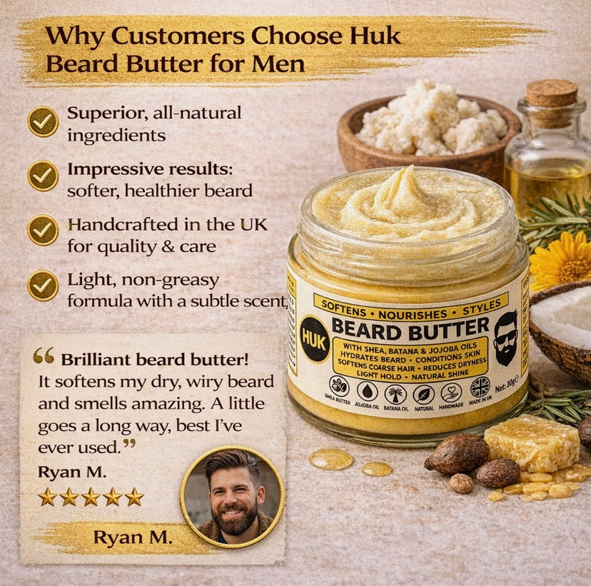 Beard Butter 30g Beard Balm for Dry, Coarse & Itchy Beards Light Hold Handmade