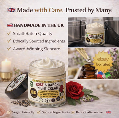 Natural Retinol Alternative Night Cream Bakuchiol Face Moisturiser Anti Age Rose | 60ml