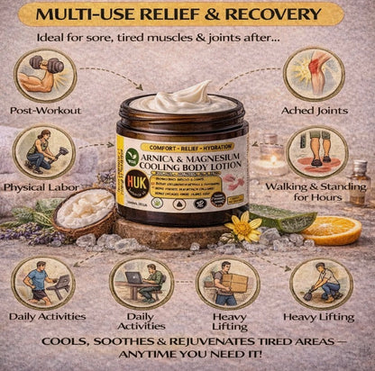 Arnica & Magnesium Cooling Body Lotion Vegan Muscle & Joint Soothing Cream 60ml
