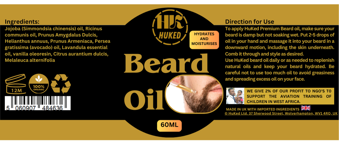 Huked Grooming Original Beard Oil – 60ml | Fast-Absorbing, Vegan, Natural Shine & Scent | Aloe Vera & Essential Oils for Beard Care - 60ml