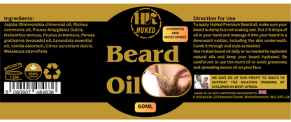 Huked Grooming Original Beard Oil – 60ml | Fast-Absorbing, Vegan, Natural Shine & Scent | Aloe Vera & Essential Oils for Beard Care - 60ml