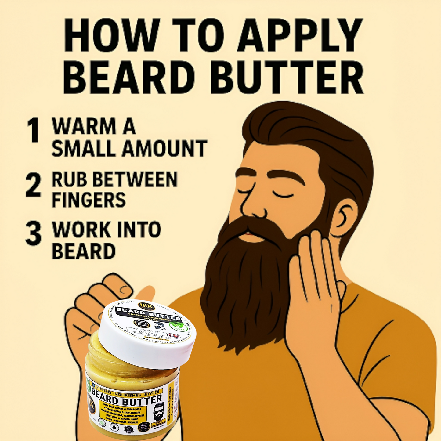 Vegan Beard Butter – Softening, Hydrating & Growth-Boosting Beard Cream | Made in UK | 60ml