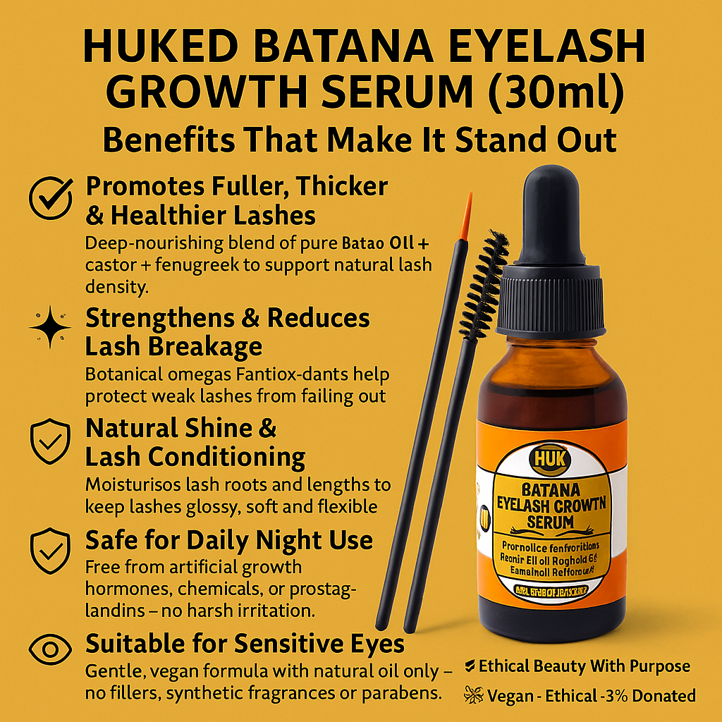 Batana Eyelash Growth Serum – Natural Lash Booster for Longer, Fuller & Thicker Lashes | Made in the UK | 30ml