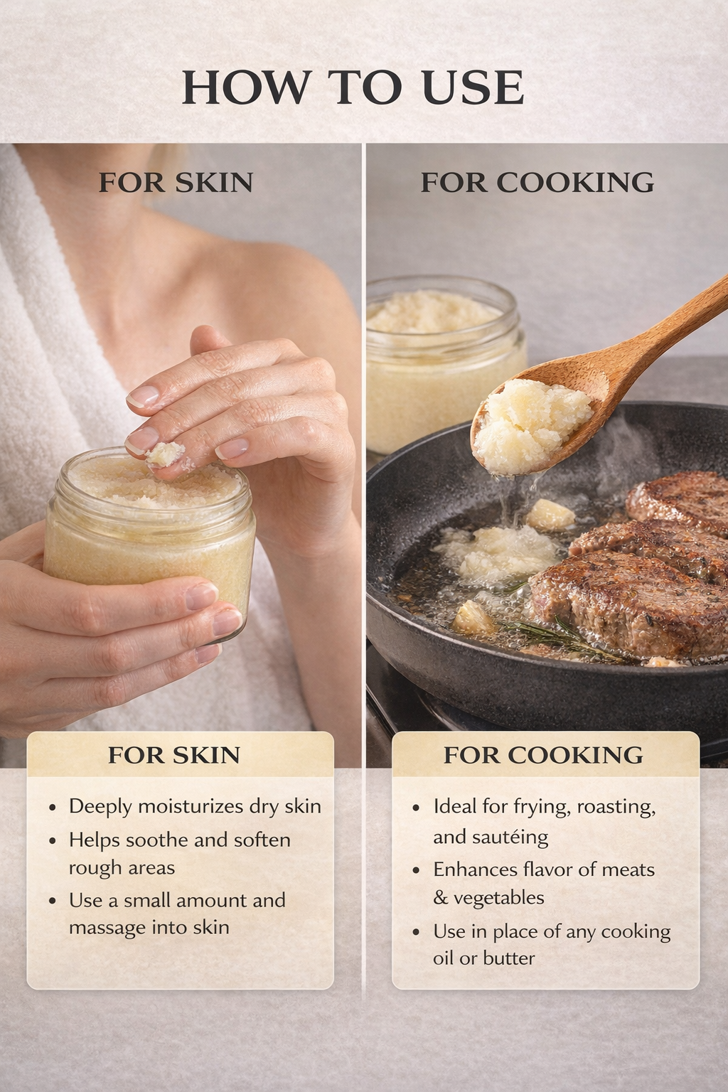 100% Pure Beef Tallow – Cream Grade | Unrefined | Skin, Hair & Cooking - 120ml