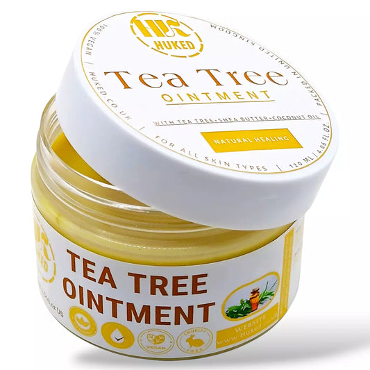 Huked Tea Tree Ointment Cream – Natural Acne, Fungal & Wound Treatment – 120ml - Hydrating & Healing with Shea Butter, Coconut & Tea Tree Oil - 120ml