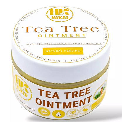 Huked Tea Tree Ointment Cream – Natural Acne, Fungal & Wound Treatment – 120ml - Hydrating & Healing with Shea Butter, Coconut & Tea Tree Oil - 120ml