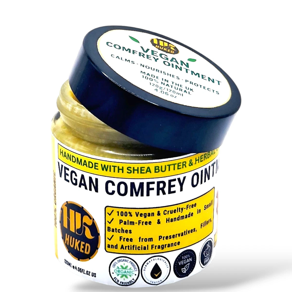 Huked 100% Vegan Comfrey Ointment 120ml | Shea Butter Herbal Balm | Natural Skin Care