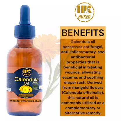 Huked Calendula Oil – Natural Skin Soothing & Healing Oil for Irritation, Moisturizing & Anti-Aging | Ideal for Eczema, Burns, & Sensitive Skin + Free Gift + Free Next Day Delivery - 60ml